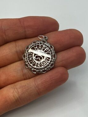 Vtg 925 Sterling Silver Vintage Happy Anniversary Medallion Filigree Charm